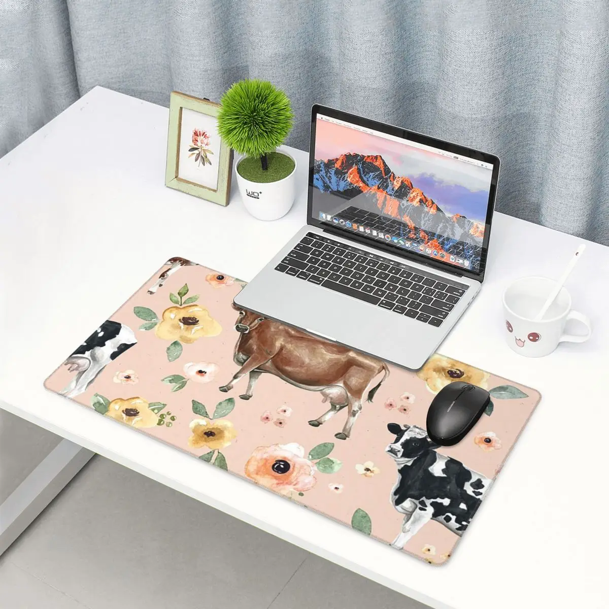 Large Mouse Pad Cow Floral On  - مراجعة Yellow Laptop Accessories وسعره