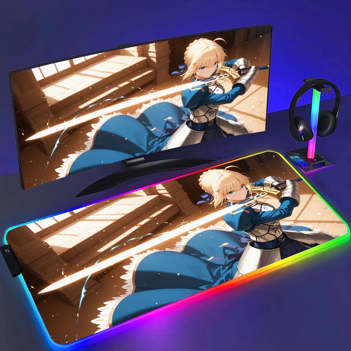 RGB Anime Fate Saber MousePad  - مراجعة Laptop Accessories Rgb وسعره
