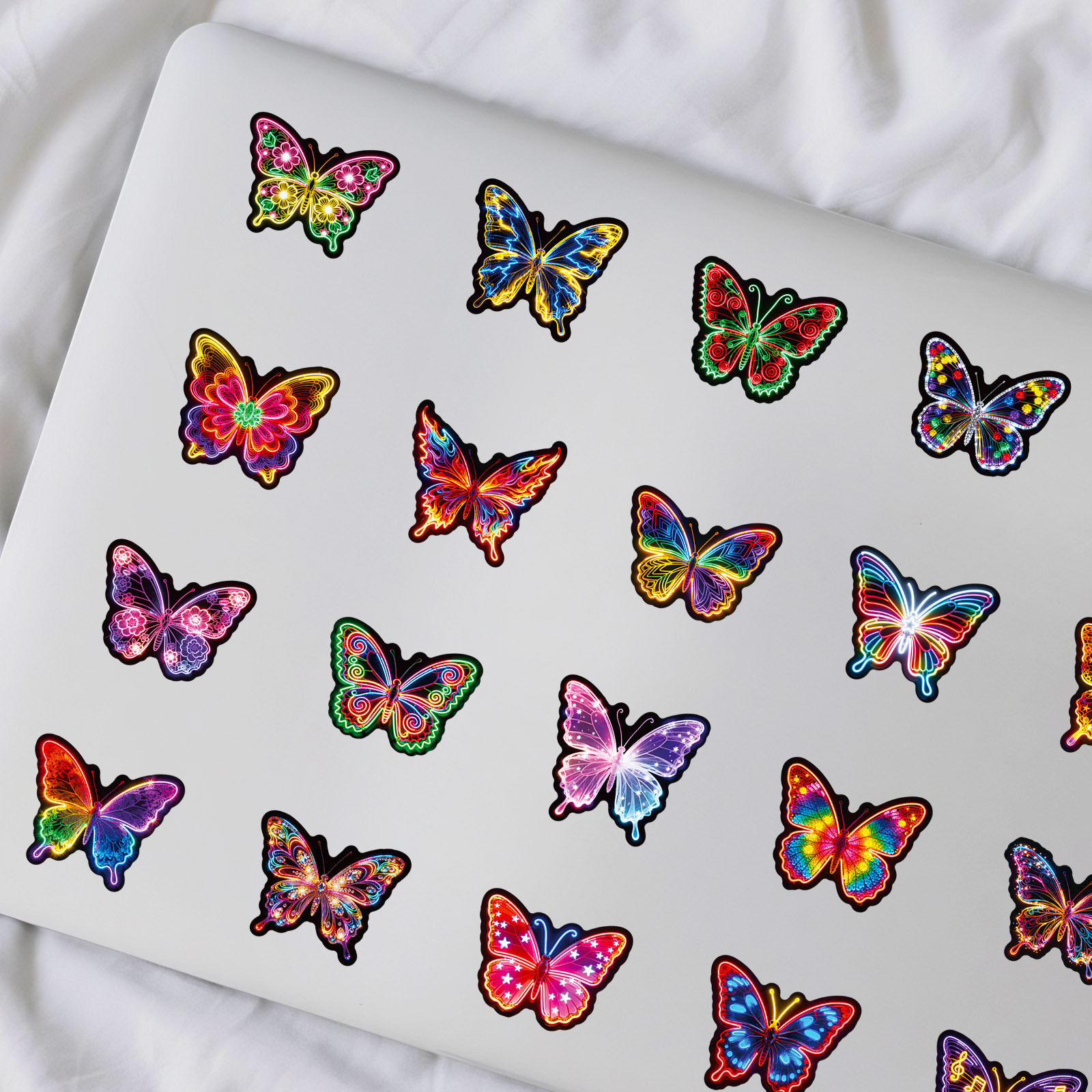 50Pcs Easy Peel Neon Butterfly - مراجعة Laptop Accessories Girly وسعره