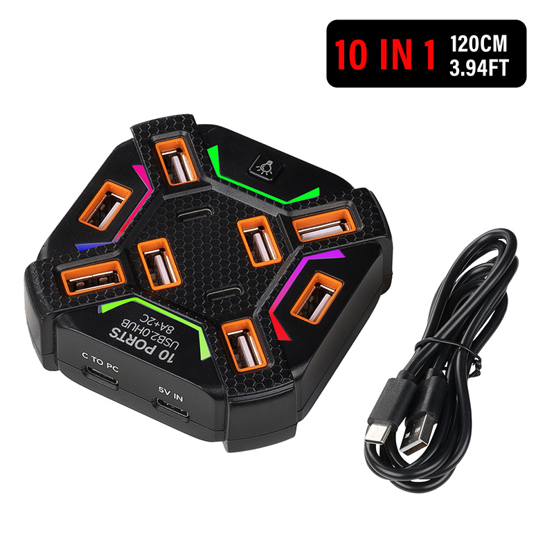 10 Ports USB Hub with RGB Ligh - مراجعة Laptop Accessories Rgb وسعره