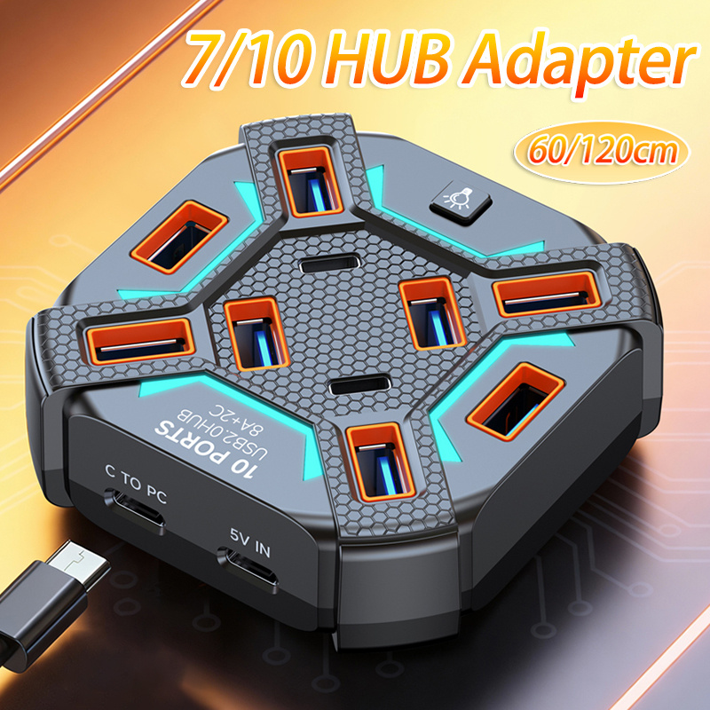 10 Ports USB Hub with RGB Ligh - مراجعة Laptop Accessories Rgb وسعره