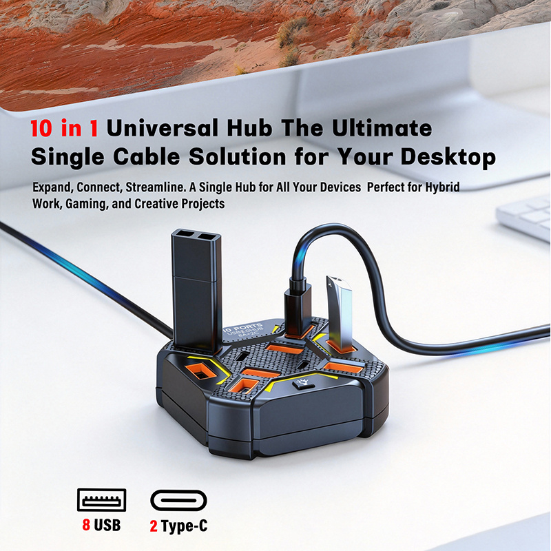 10 Ports USB Hub with RGB Ligh - مراجعة Laptop Accessories Rgb وسعره