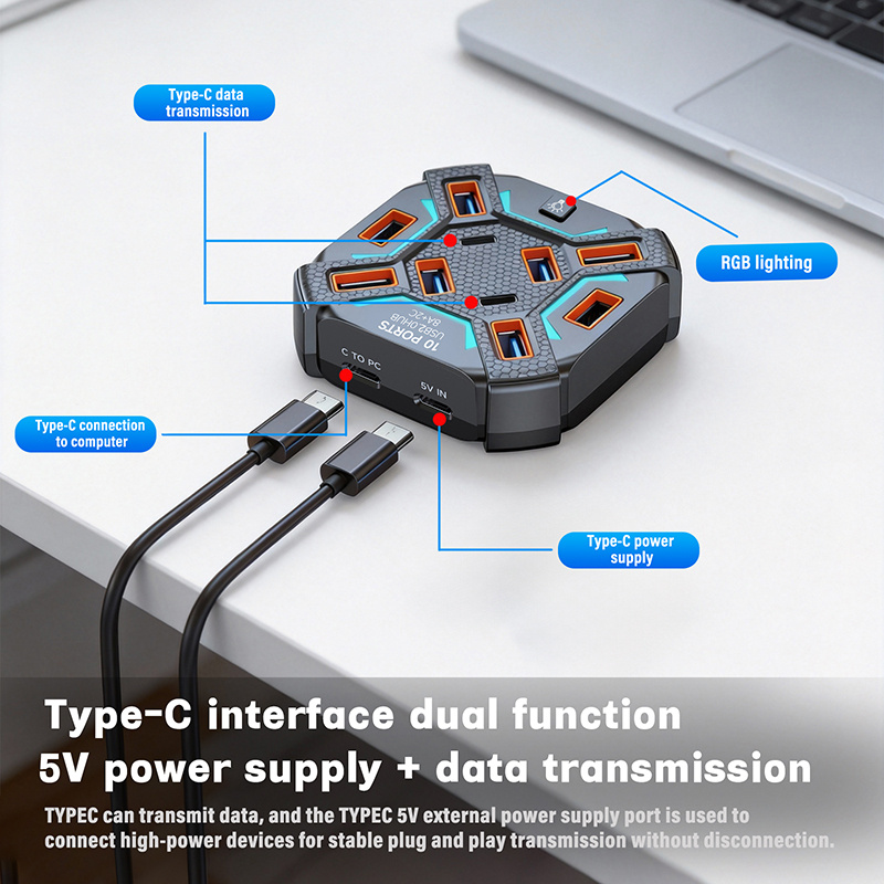 10 Ports USB Hub with RGB Ligh - مراجعة Laptop Accessories Rgb وسعره